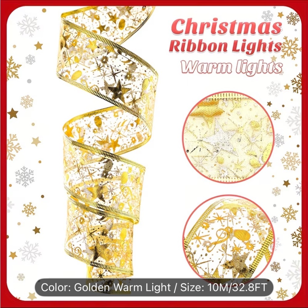 Golden Starry Ribbon with LED Lights - Picture 3 of 6